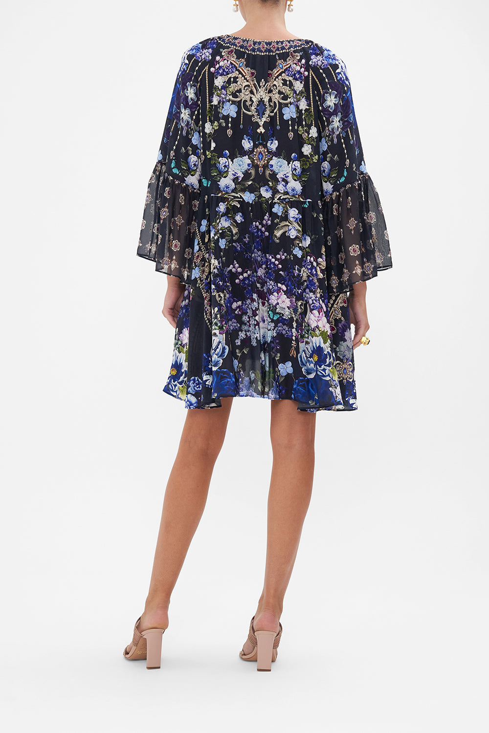 A-LINE RUFFLE SLEEVE DRESS OBSIDIAN BLOOM