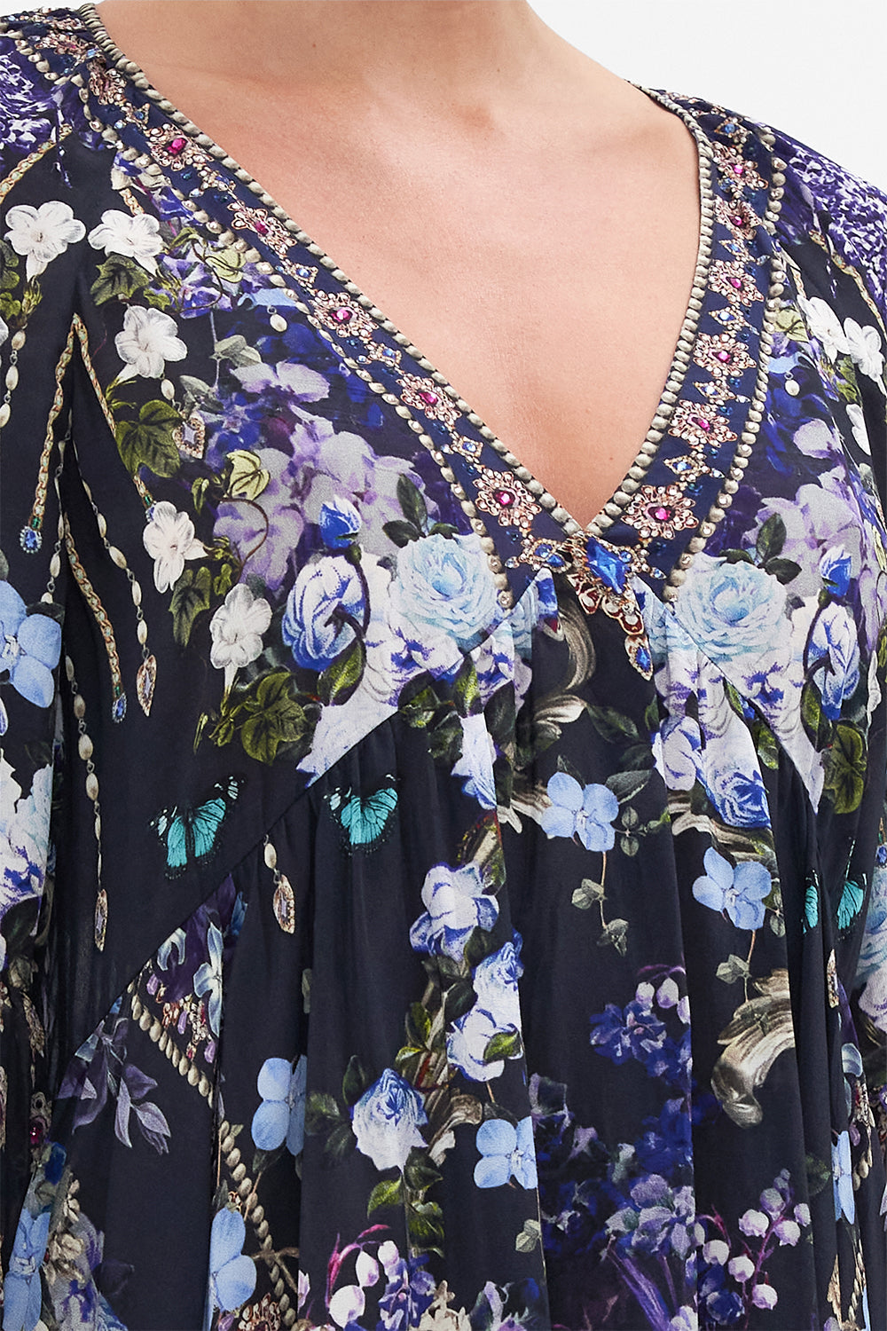 A-LINE RUFFLE SLEEVE DRESS OBSIDIAN BLOOM