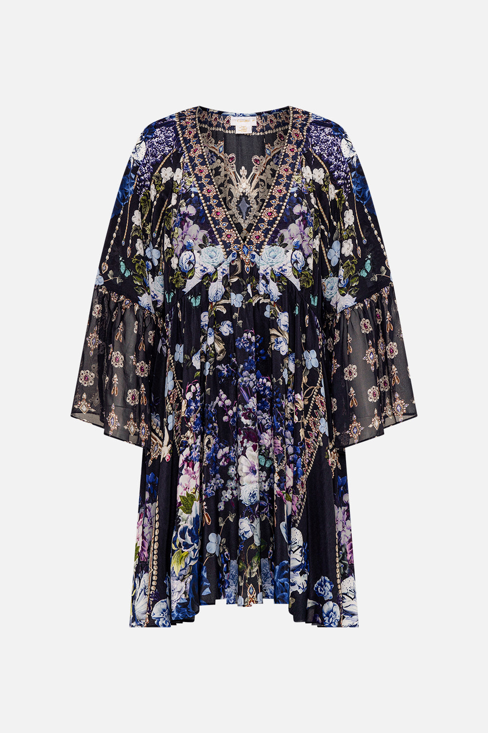 A-LINE RUFFLE SLEEVE DRESS OBSIDIAN BLOOM