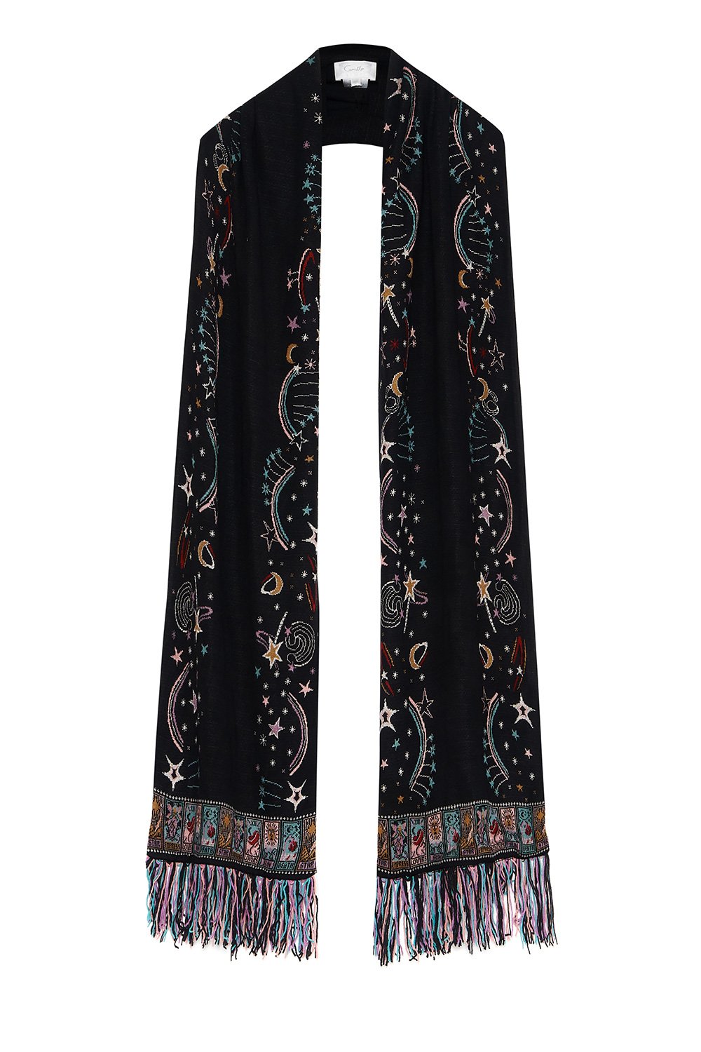 JACQUARD SCARF WITH FRINGING MIDNIGHT MOON HOUSE