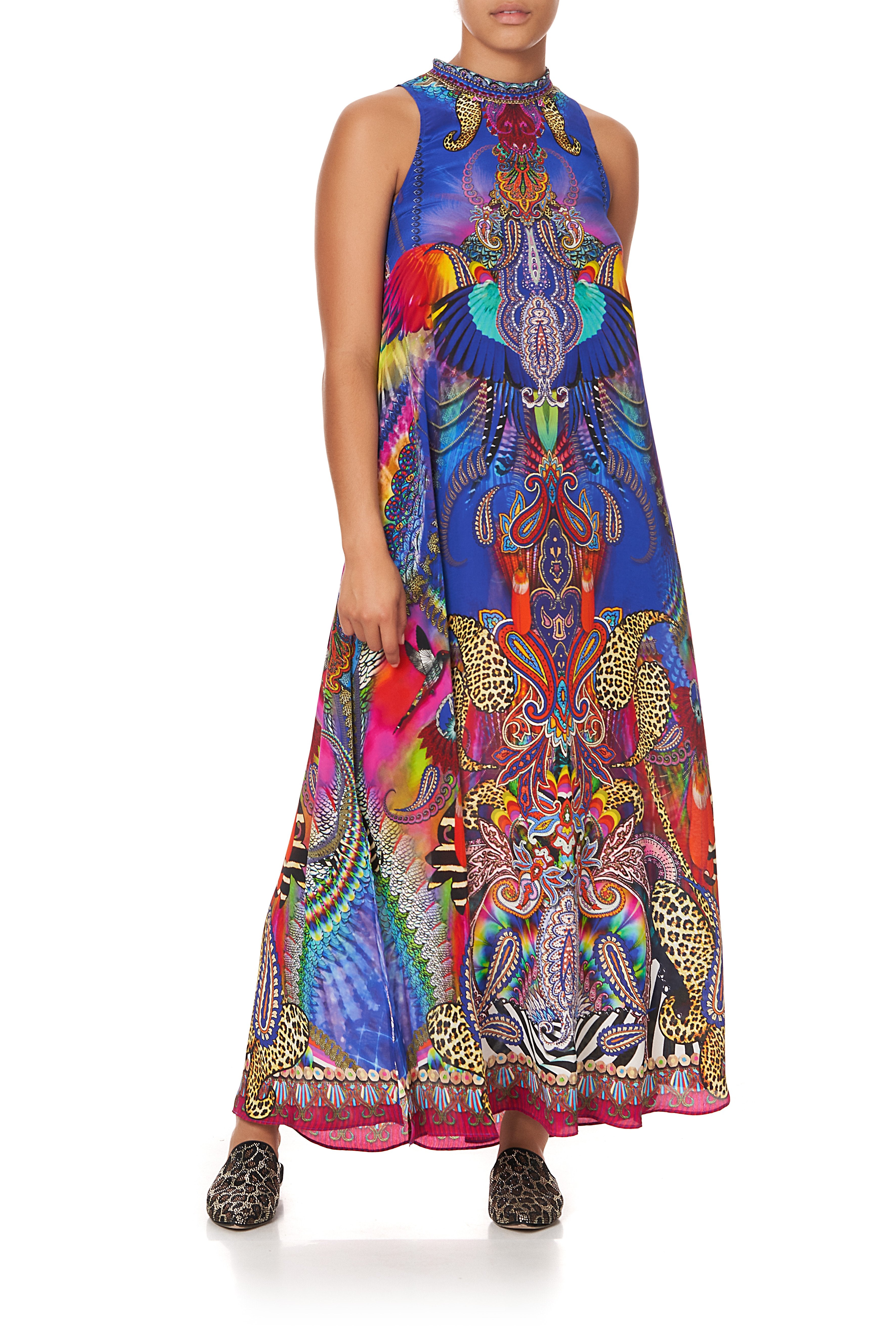 HIGH NECK DRESS WITH BACK NECK TIE PSYCHEDELICA