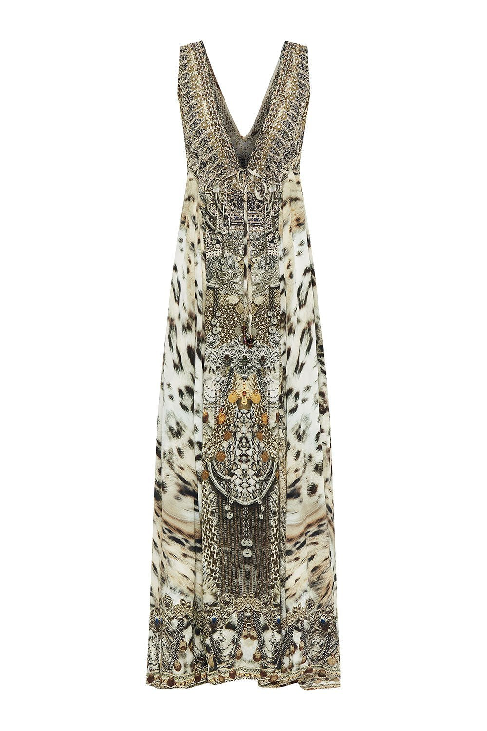 V NECK LONG DRESS WITH TIE ESPIRITU