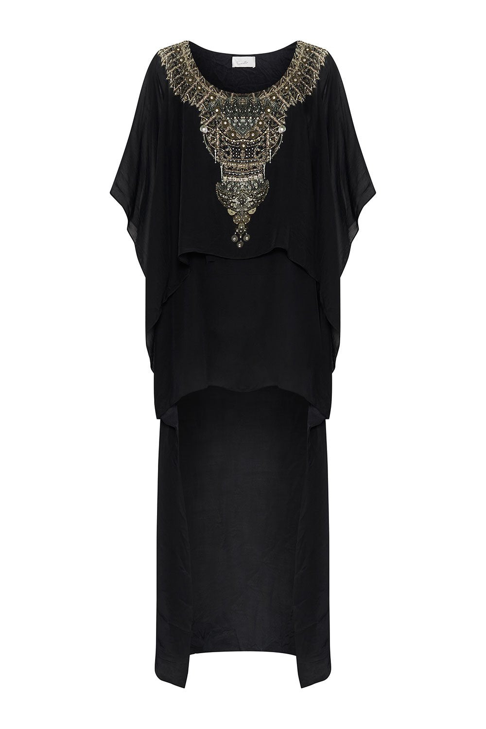ROUND NECK SHORT LAYER KAFTAN BLACK