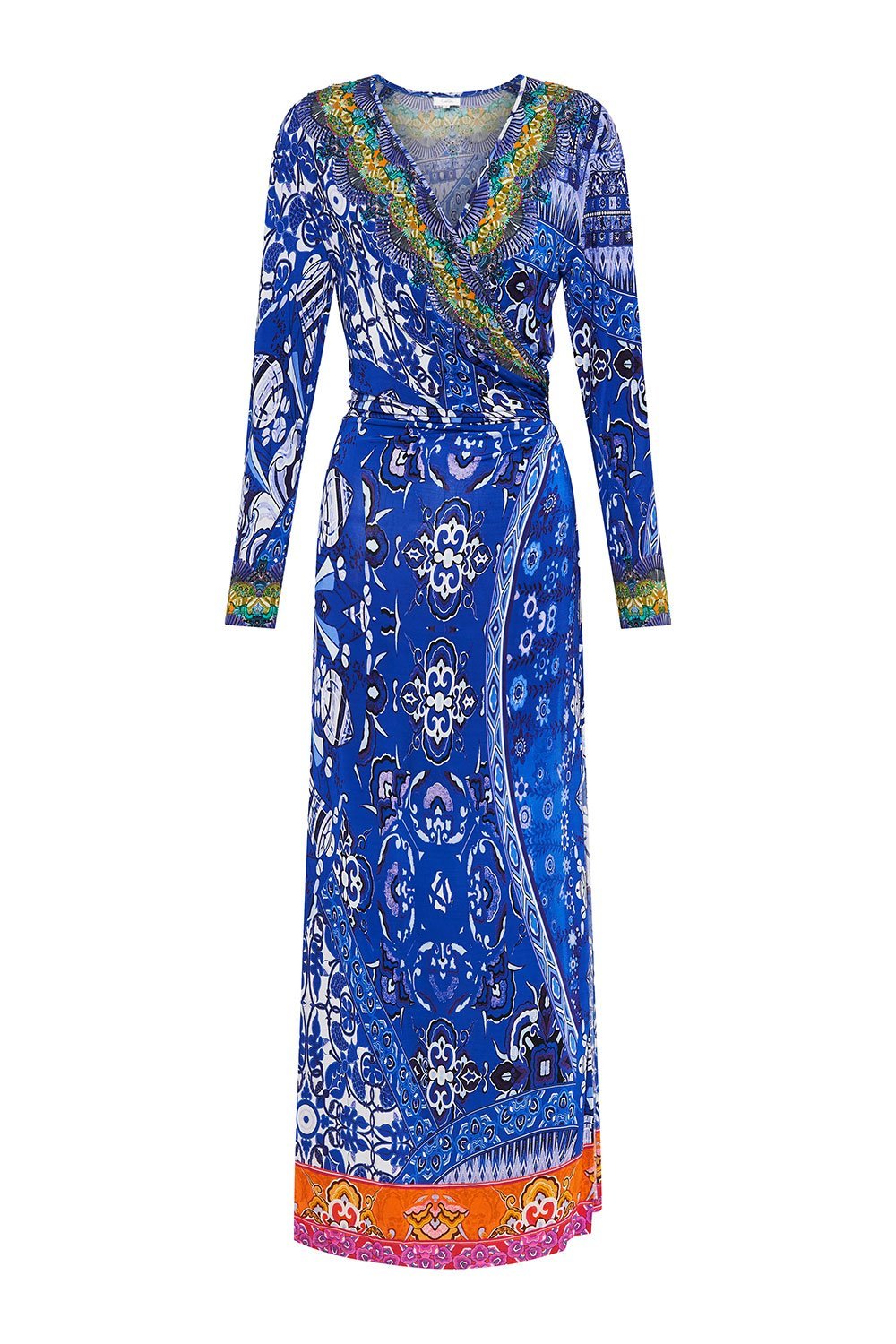 V NECK LONG DRESS WITH SIDE SPLIT PARROT