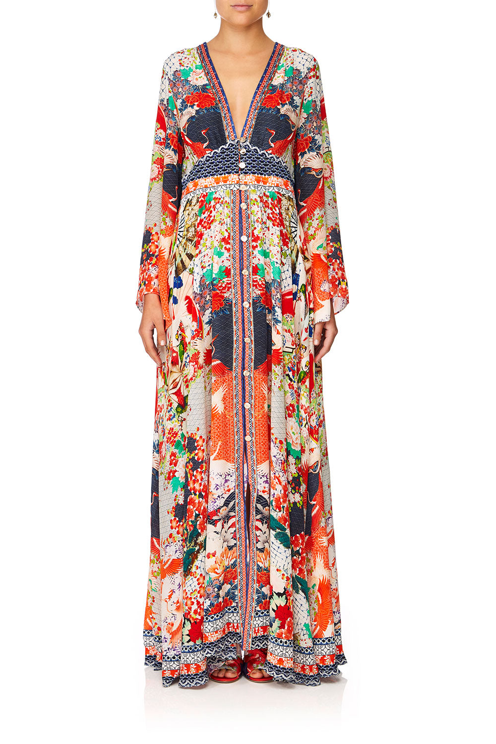 CAMILLA GEISHA GIRL KIMONO SLEEVE DRESS W SHIRRING DETAIL