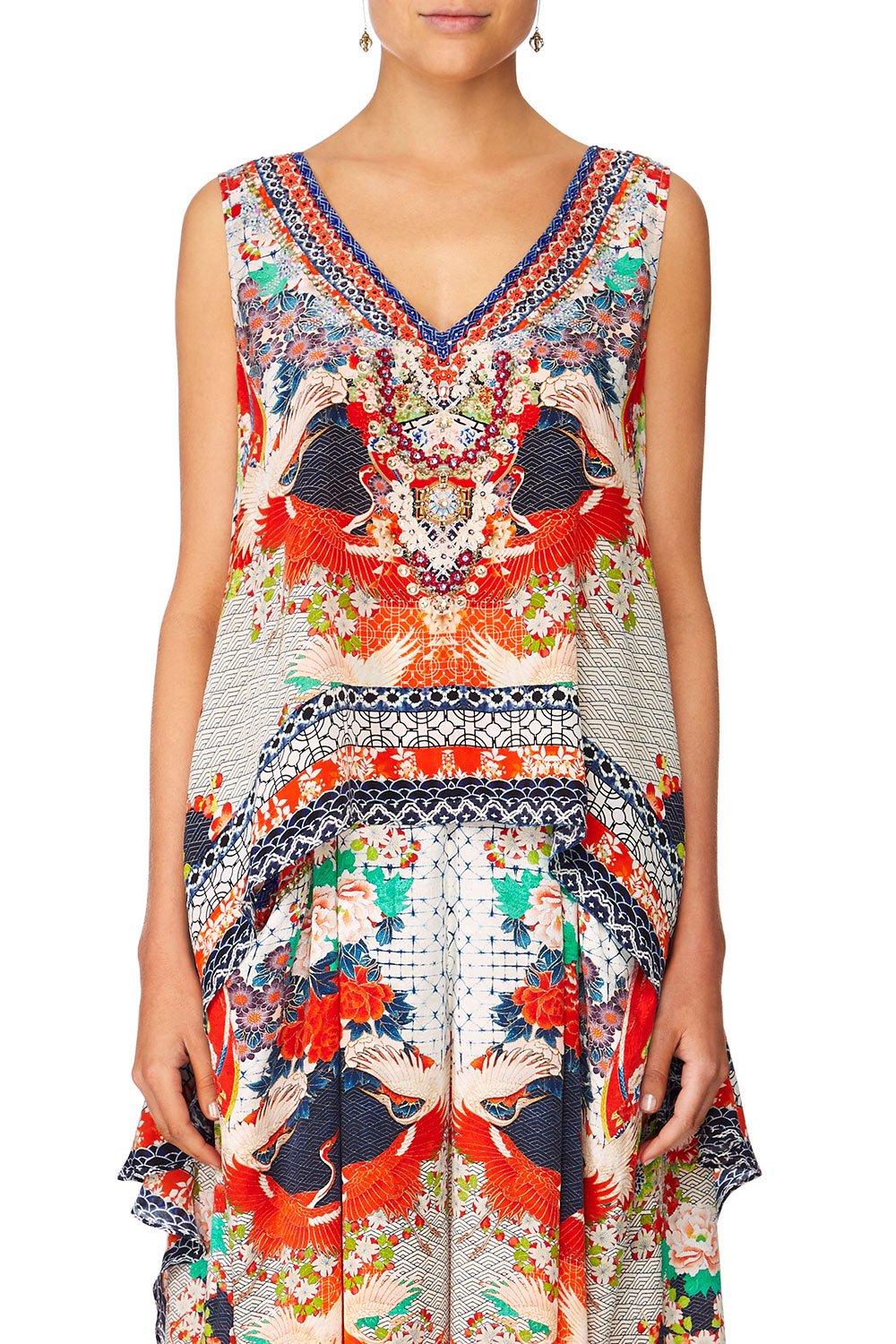 CAMILLA GEISHA GIRL V-NECK CROSS BACK TOP