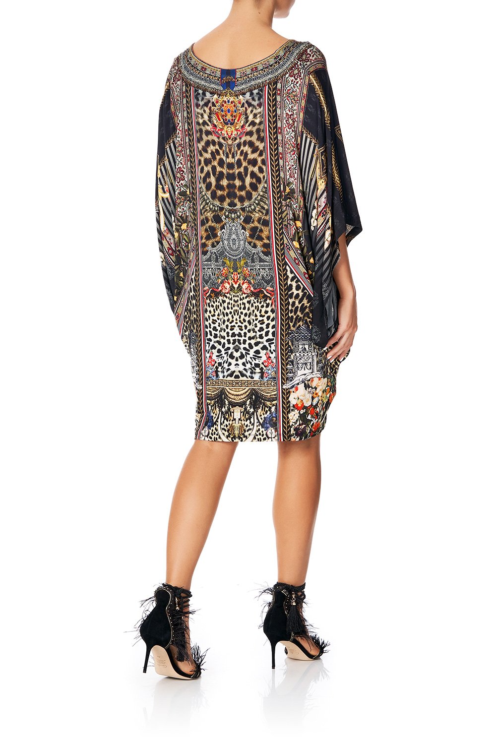 CAMILLA BAT SLEEVE DRESS WITH GATHERED WAIST MARAIS AT MIDNIGHT