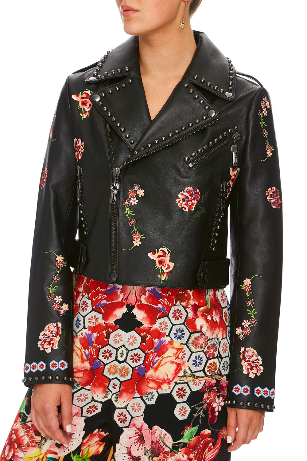 CAMILLA PAINTED LAND BIKER JACKET WITH TABS