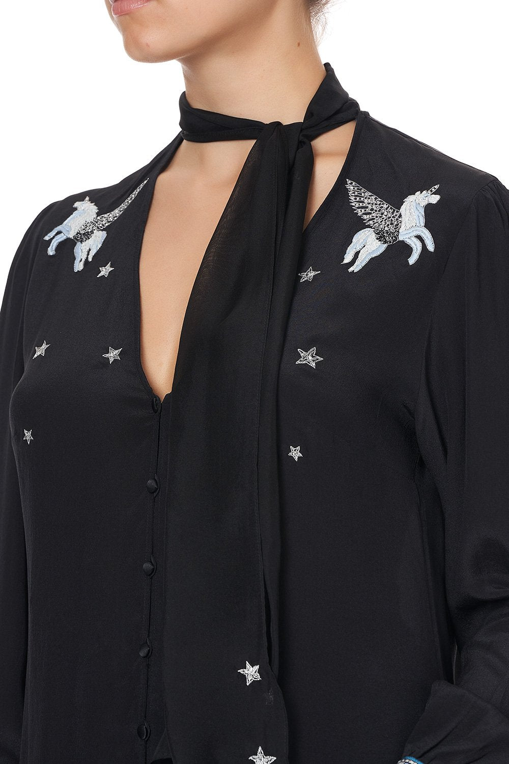 BUTTON DOWN BLOUSE WITH NECK TIE ASTRO DISCO