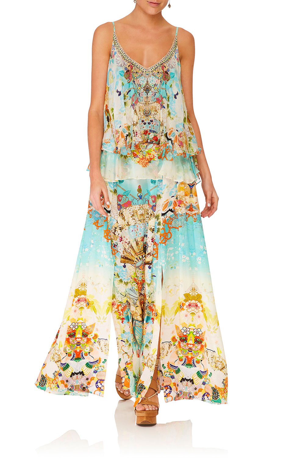 CAMILLA RETROS RAINBOW ELASTIC WAIST SKIRT W SPLITS