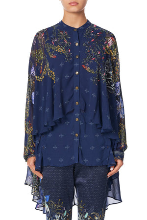 DRAPED BUTTON FRONT BLOUSE SOUTHERN TWILIGHT – CAMILLA