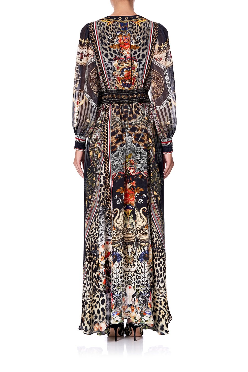 LACE UP DRESS WITH BLOUSON SLEEVE MARAIS AT MIDNIGHT