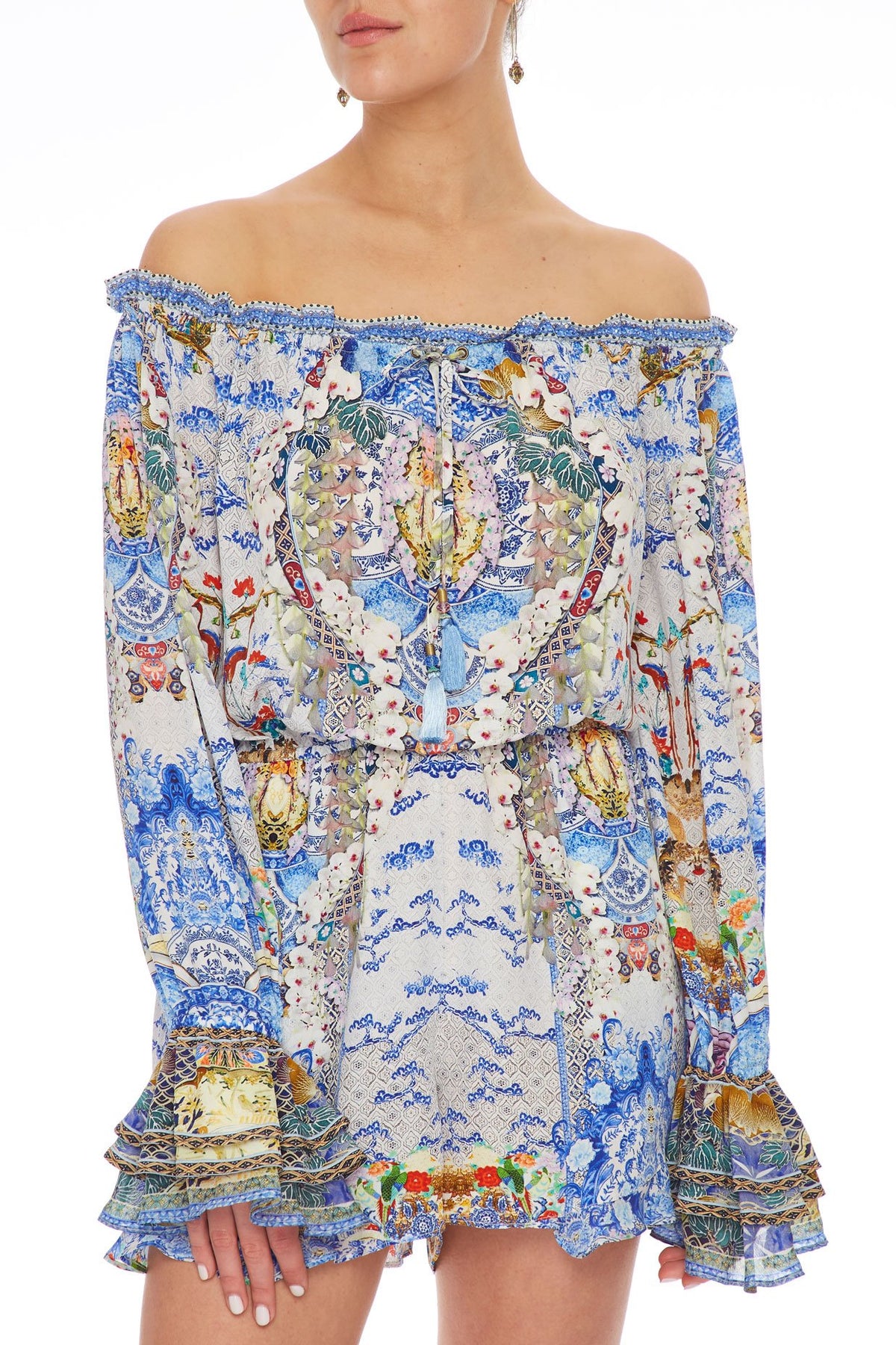 CAMILLA DROP SHOULDER FRILL PLAYSUIT GEISHA GATEWAYS