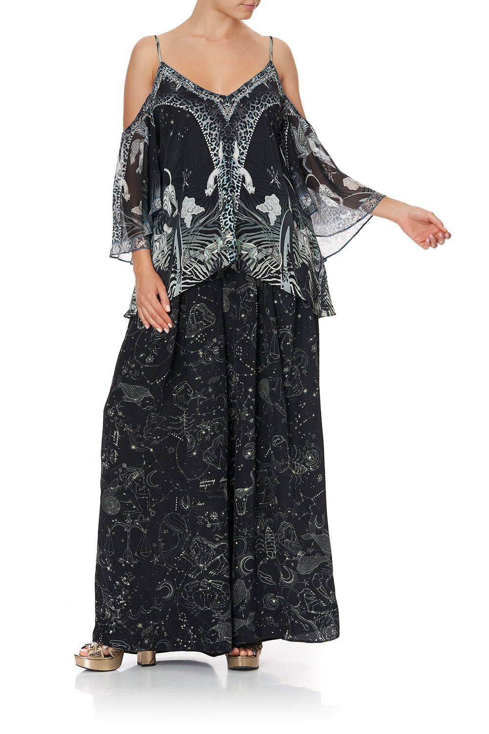 DROP SHOULDER STRAPPY BLOUSE ASTRO DISCO