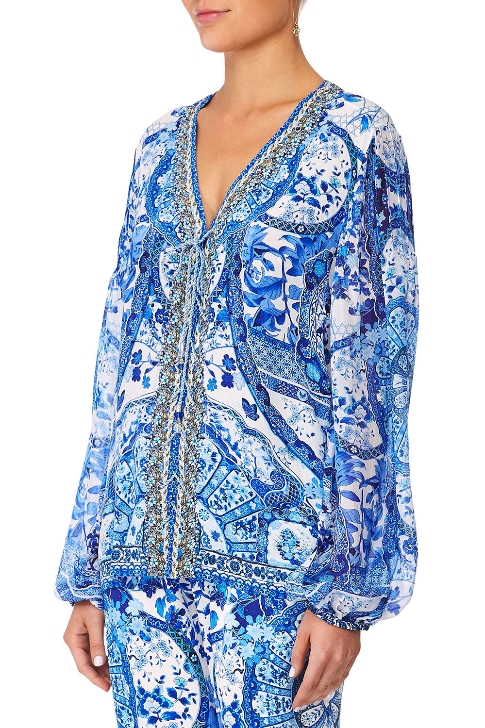 CAMILLA ETERNITYS EMPIRE PEASANT BLOUSE WFRONT LACING