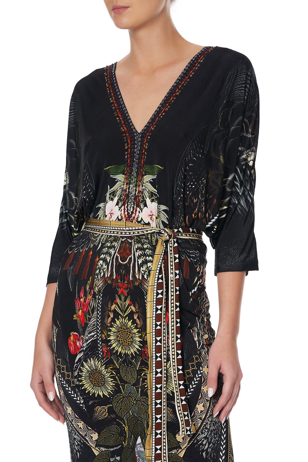 FITTED V NECK DRESS WITH TIE BOTANICAL CHRONICLES