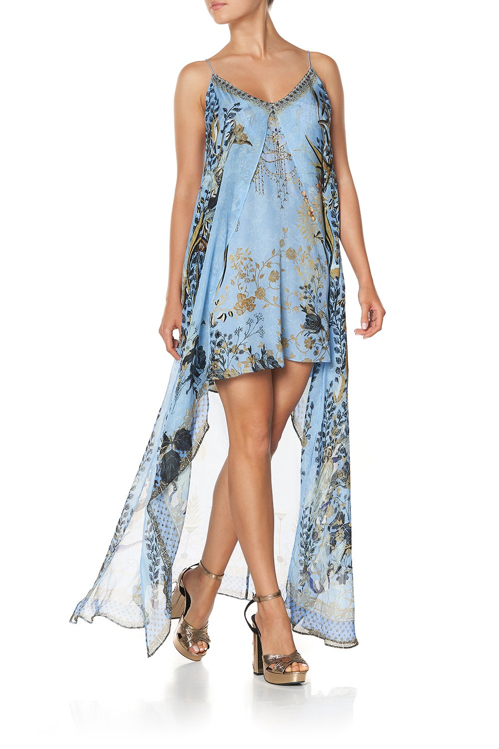 FLARED MINI WITH SHEER OVERLAY FARAWAY FLORALS