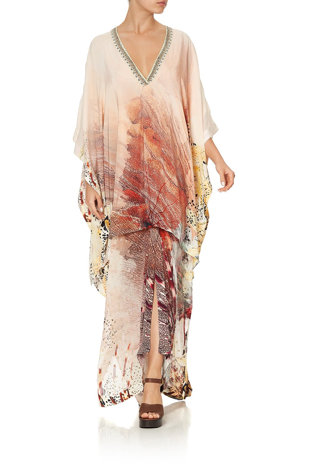 HIGH LOW HEM V NECK KAFTAN COASTAL TREASURE