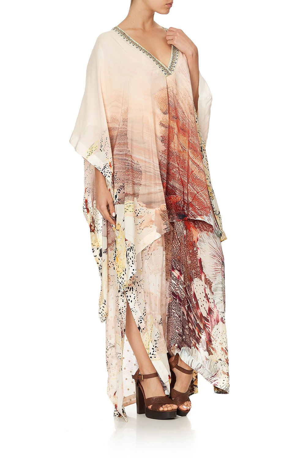 HIGH LOW HEM V NECK KAFTAN COASTAL TREASURE