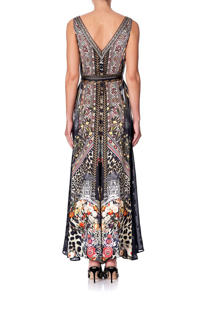 LACE TRIM JUMPSUIT WITH GODET MARAIS AT MIDNIGHT