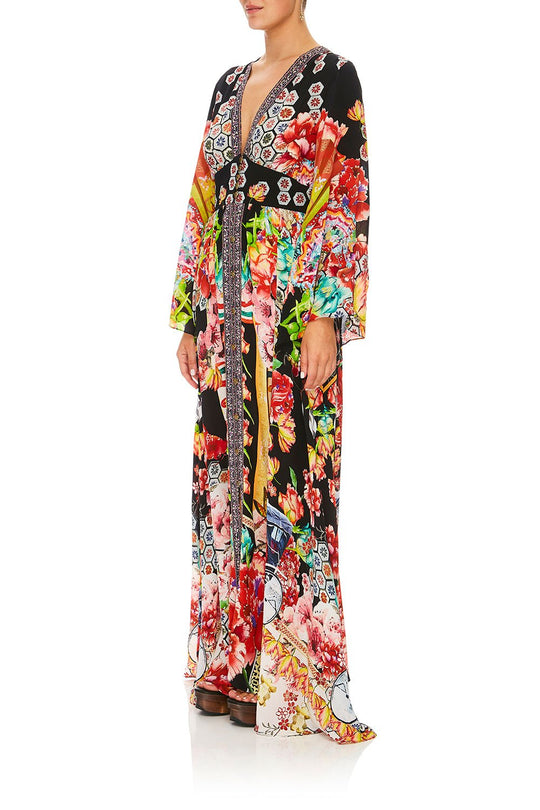 KIMONO SLEEVE DRESS WITH SHIRRING DETAIL WILD LOVING