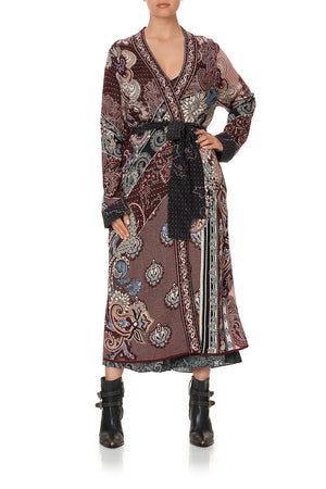 KNIT COAT WITH WOVEN DETAIL TALE OF THE FIRE BIRD