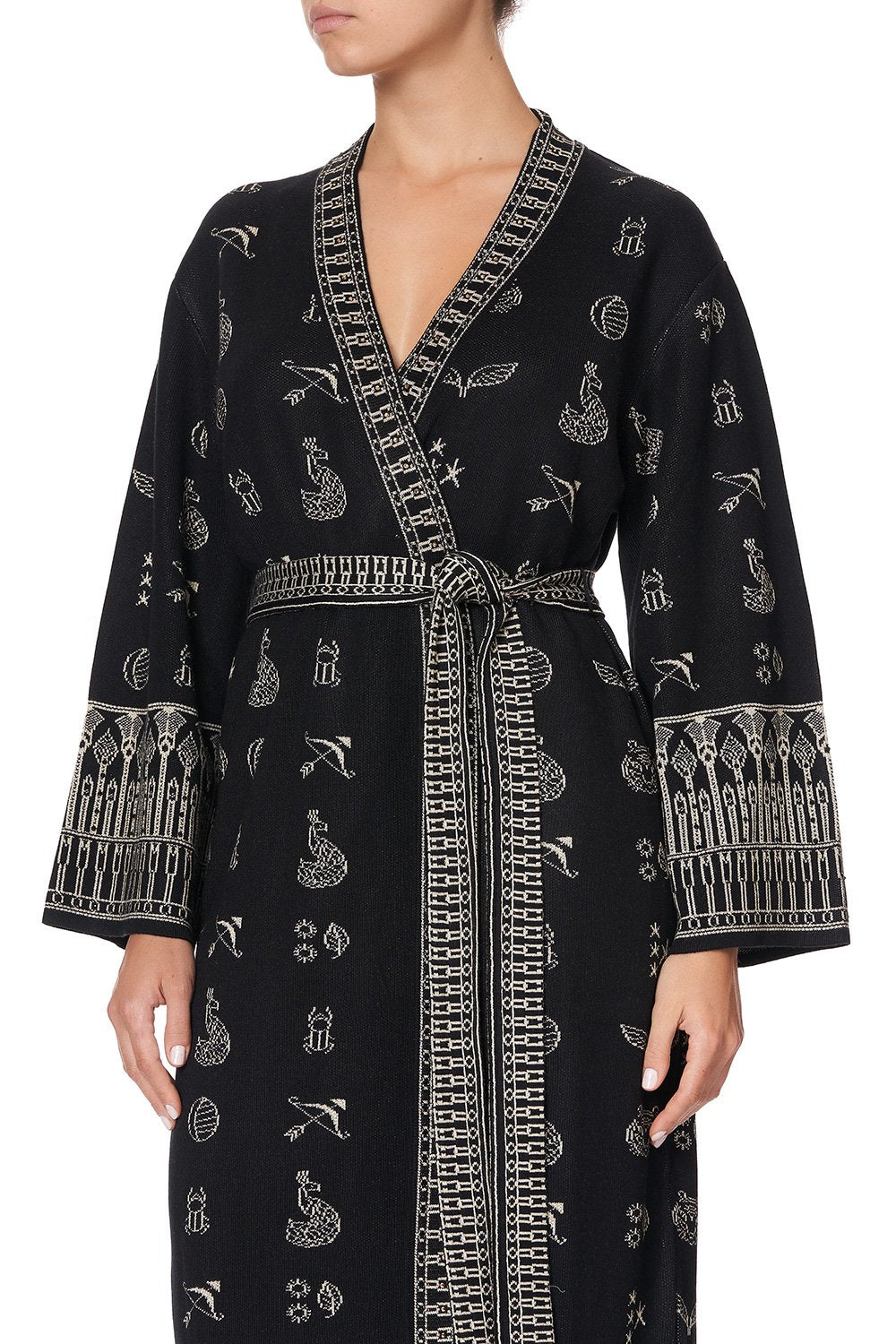 KNIT JACQUARD ROBE WITH WIDE SLEEVE COBRA KING