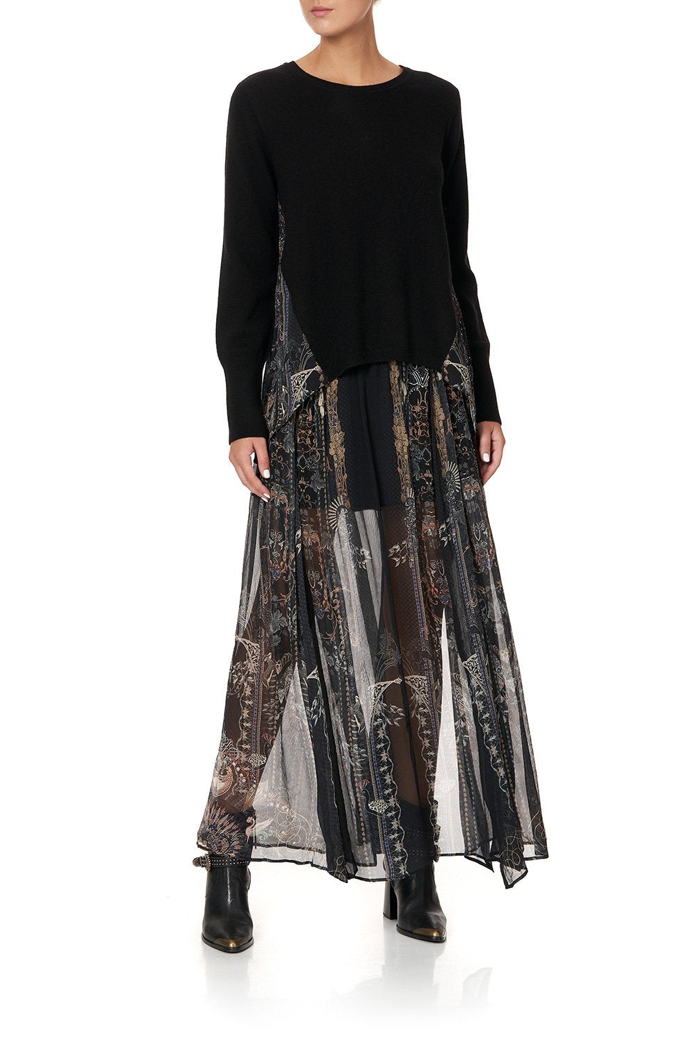 KNIT JUMPER WITH SILK GODET SON OF SEVEN QUEENS