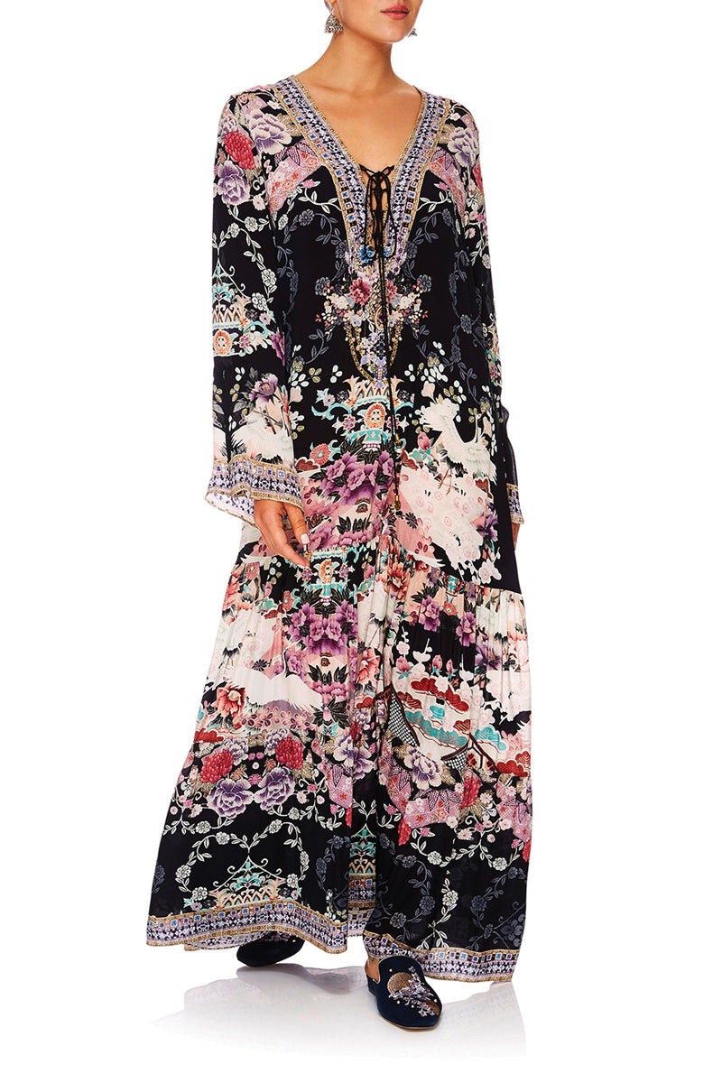 NIGHTS WITH HER LACE UP DRESS W TIERED HEM