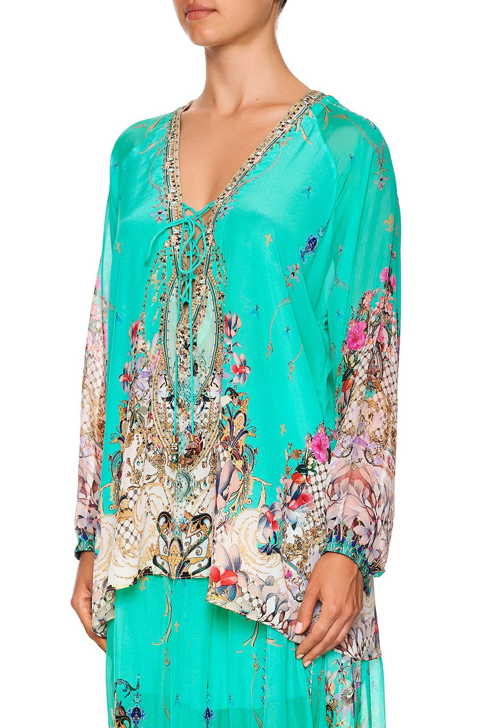 LACE UP BLOUSE FLORAISON