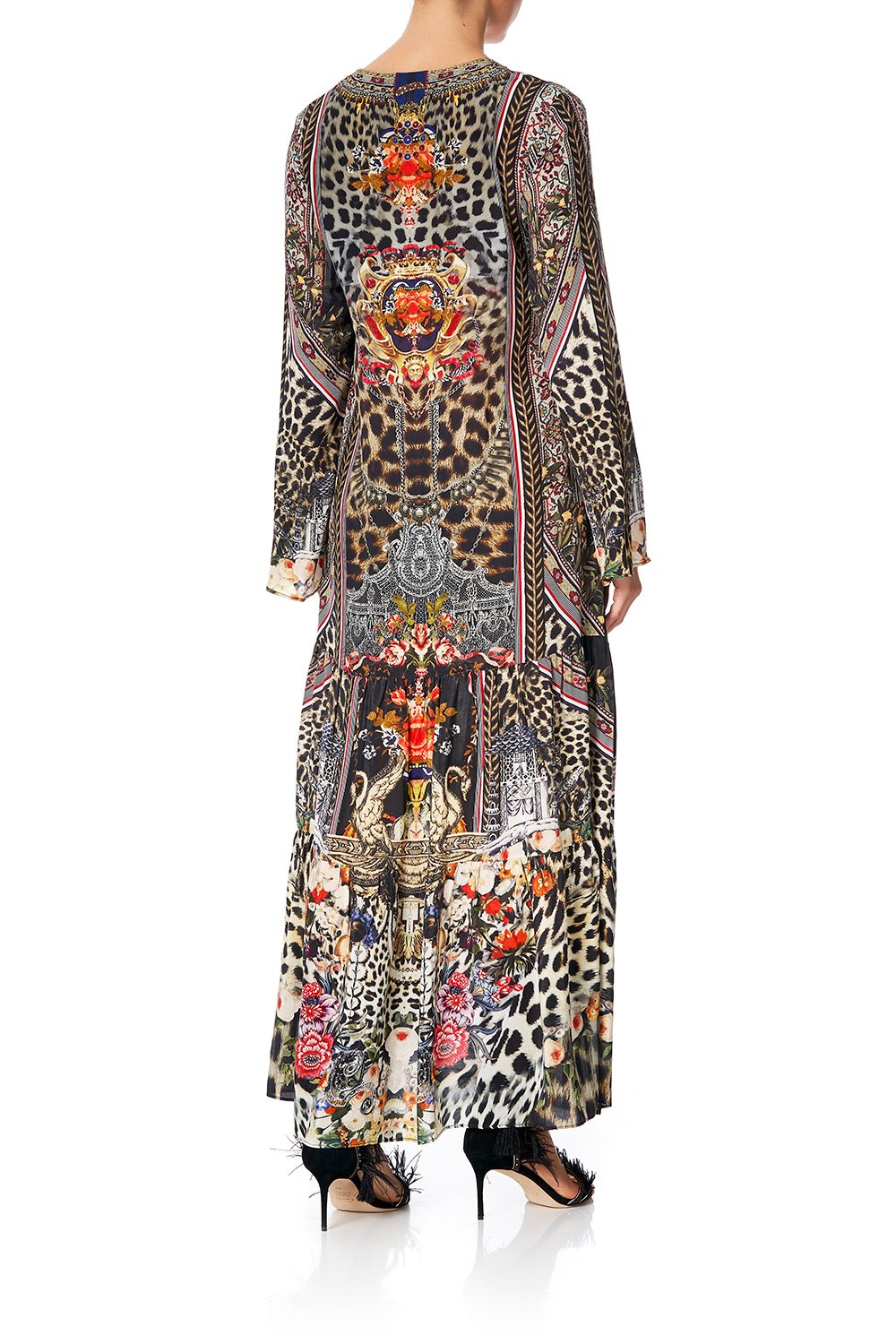 CAMILLA LACE UP DRESS WITH TIERED HEM MARAIS AT MIDNIGHT