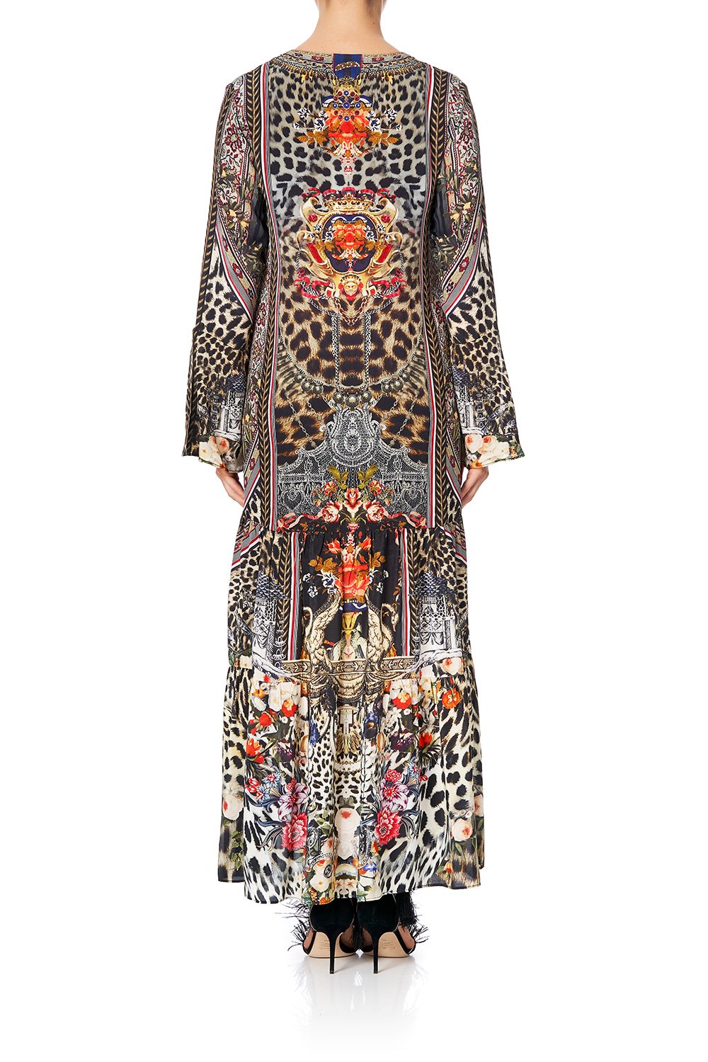 CAMILLA LACE UP DRESS WITH TIERED HEM MARAIS AT MIDNIGHT