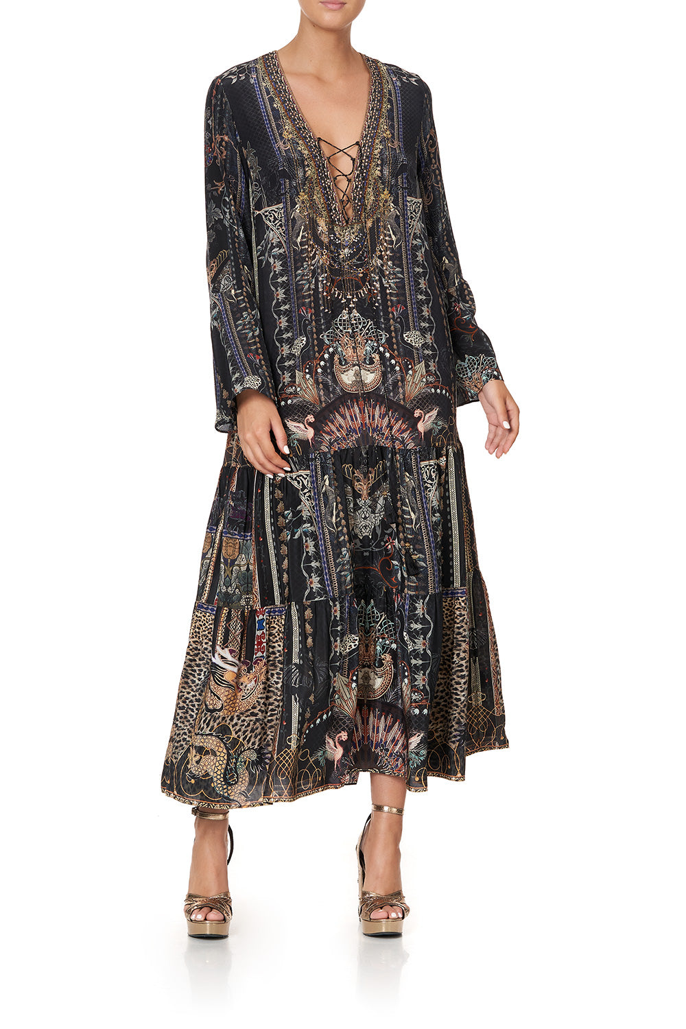 LACE UP DRESS WITH TIERED HEM SON OF SEVEN QUEENS