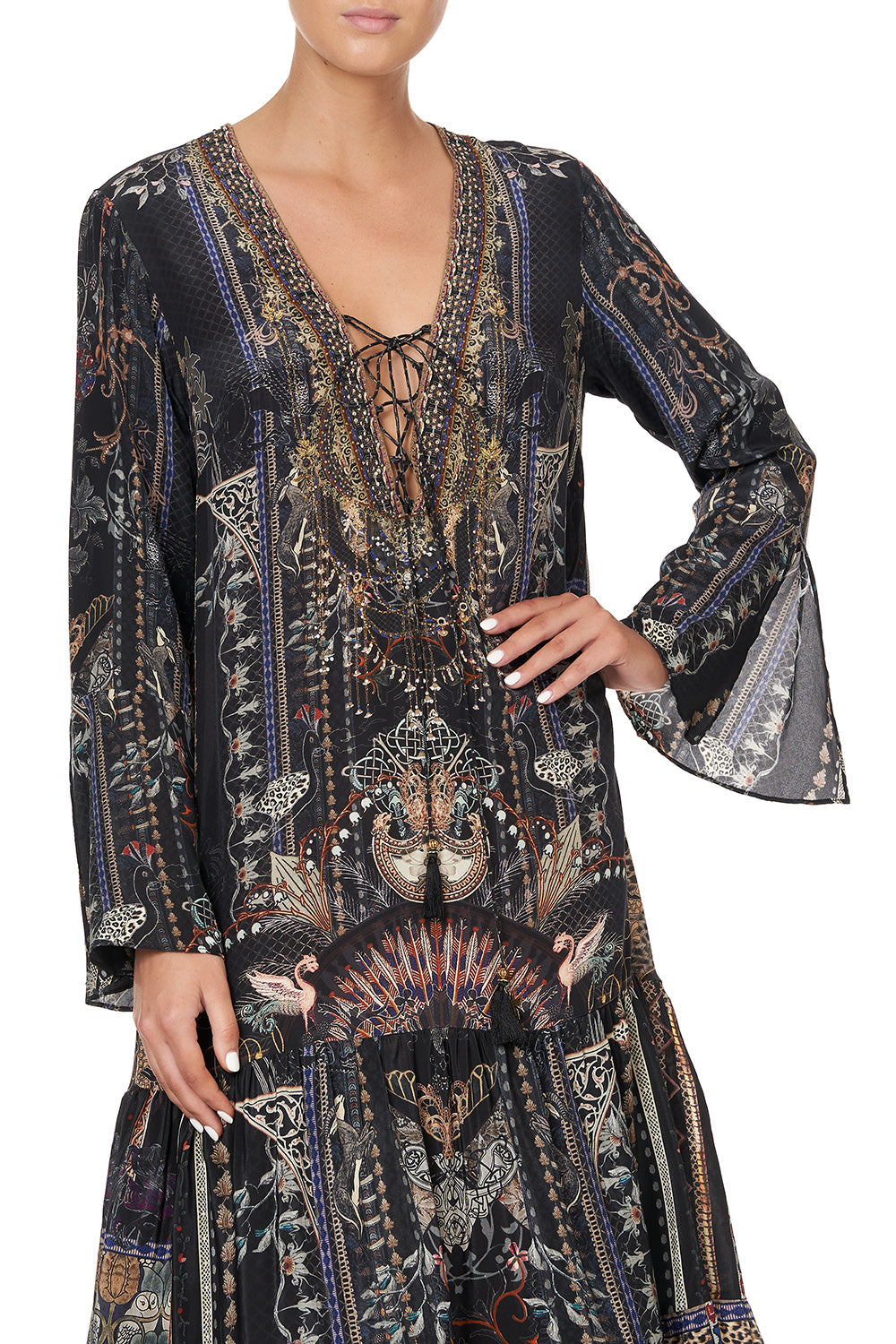 LACE UP DRESS WITH TIERED HEM SON OF SEVEN QUEENS