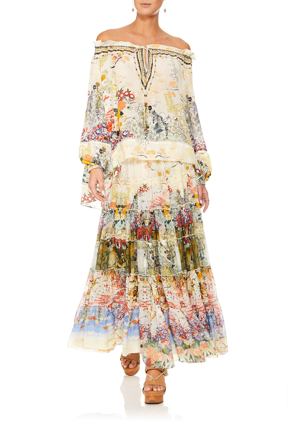 CAMILLA LADY LABYRINTH SHEER TIERED MAXI SKIRT