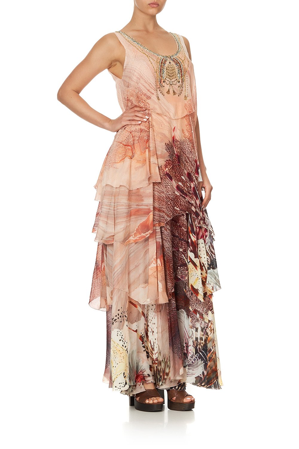 LAYERED FRILL LONG DRESS COASTAL TREASURE