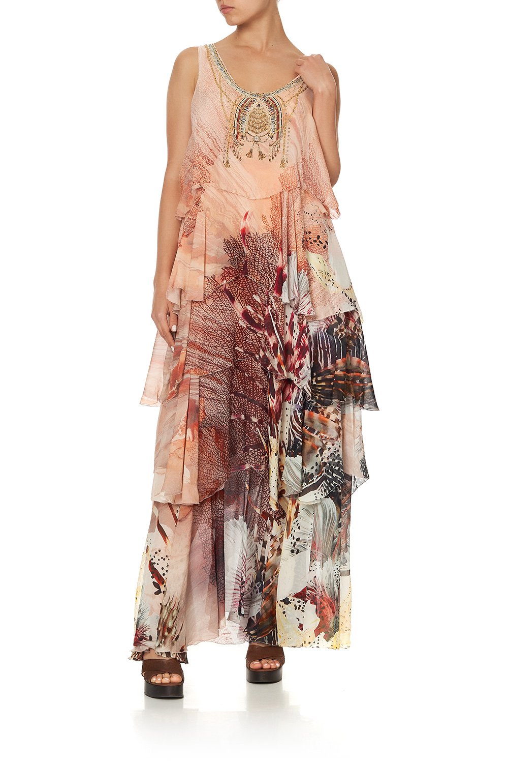 LAYERED FRILL LONG DRESS COASTAL TREASURE