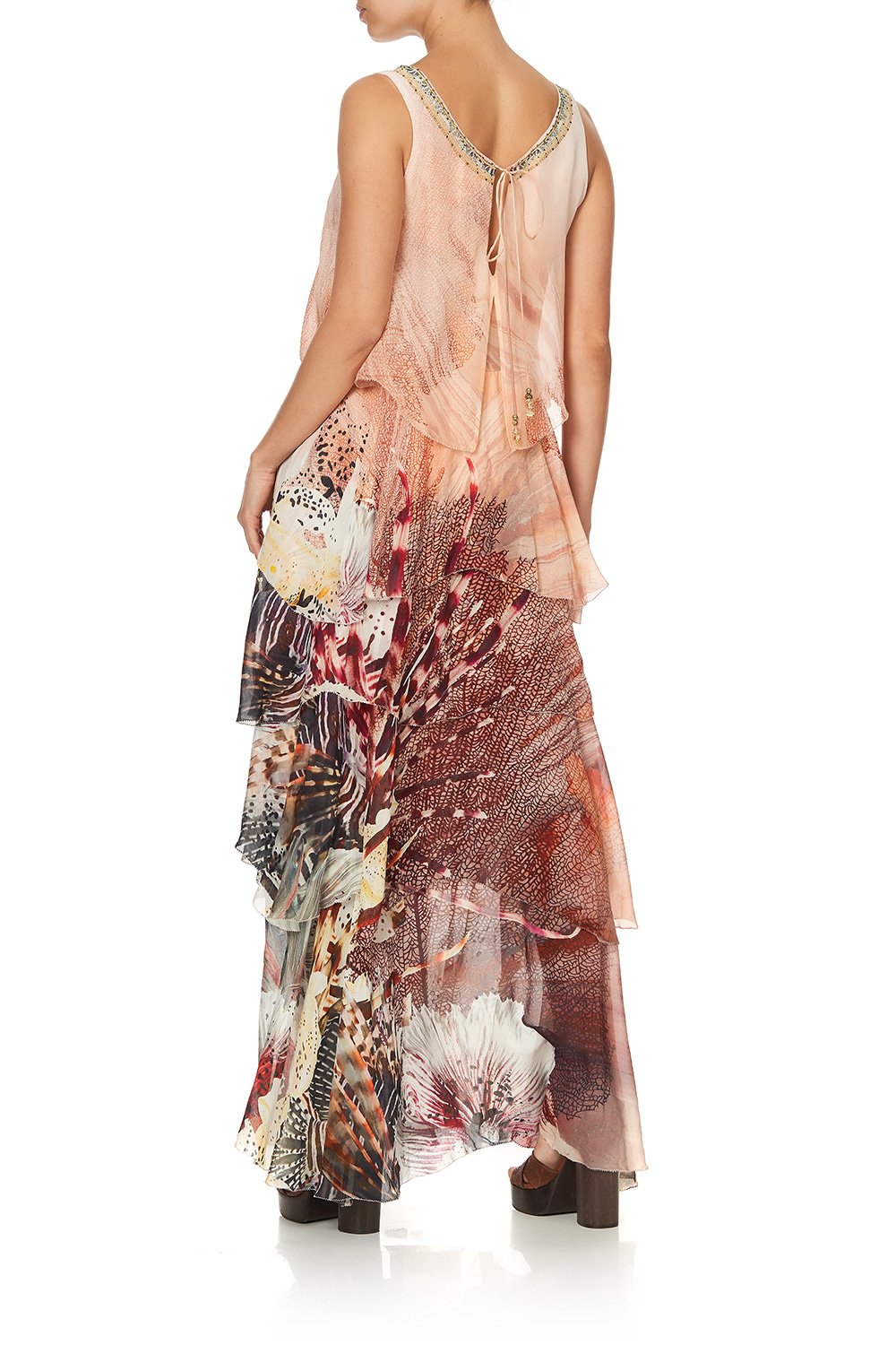 LAYERED FRILL LONG DRESS COASTAL TREASURE