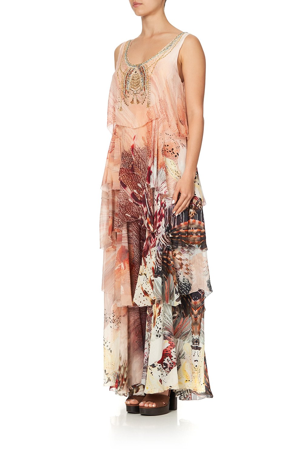 LAYERED FRILL LONG DRESS COASTAL TREASURE