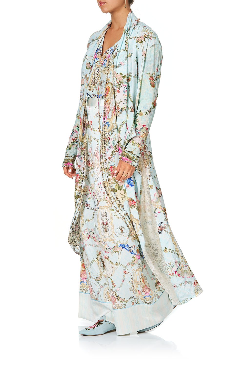 CAMILLA LONG CASUAL JACKET WITH LACE INSERTS VERSAILLES SKY