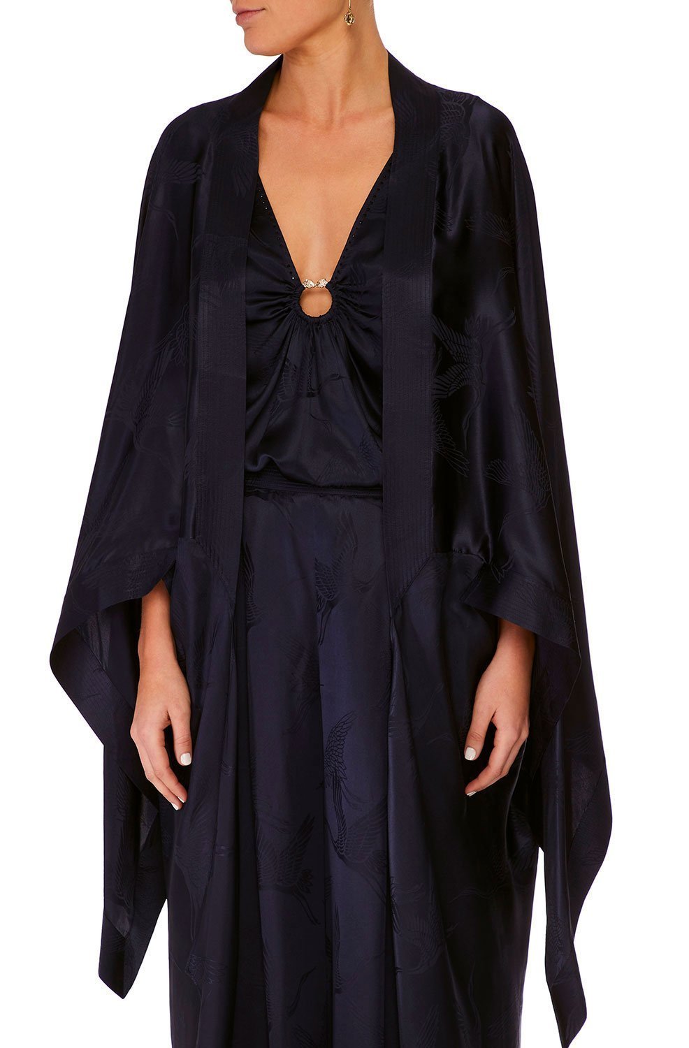 CAMILLA SOLID NAVY LONG DRAPED ROBE