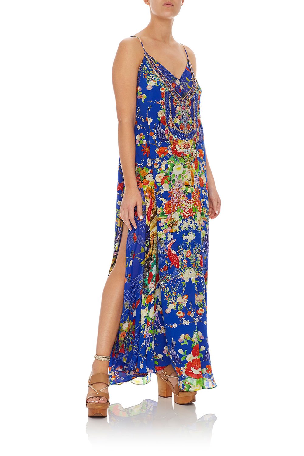 CAMILLA LONG DRESS W/ SHEER UNDERLAY PLAYING KOI