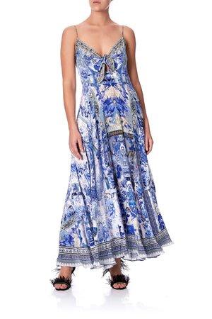 LONG DRESS WITH TIE FRONT PAINTED PROVINCIAL