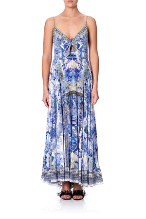 LONG DRESS WITH TIE FRONT PAINTED PROVINCIAL – CAMILLA
