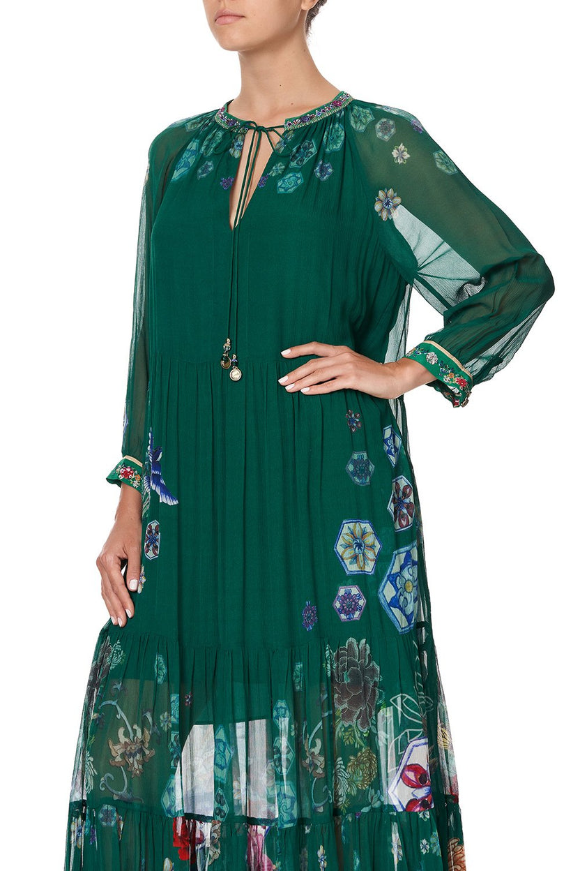 LONG GATHERED PANEL DRESS THE SMOKING LOUNGE