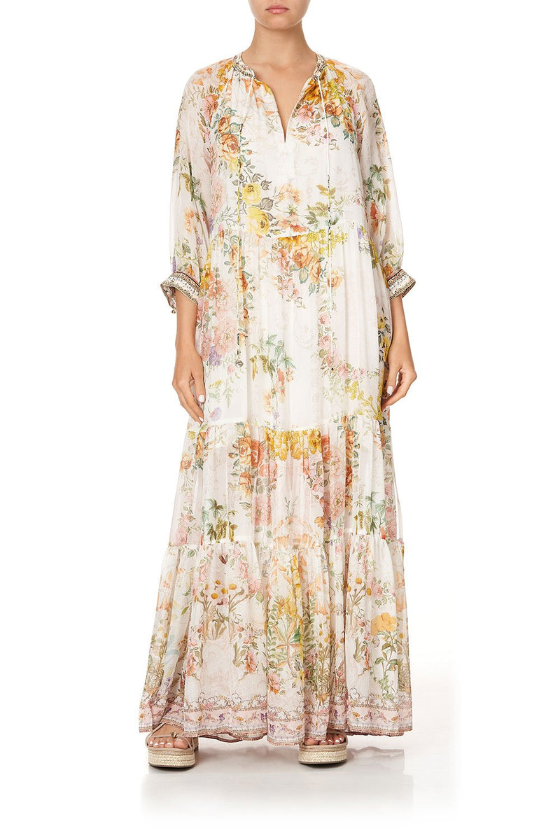 LONG GATHERED PANEL DRESS IN THE HILLS OF TUSCANY – CAMILLA