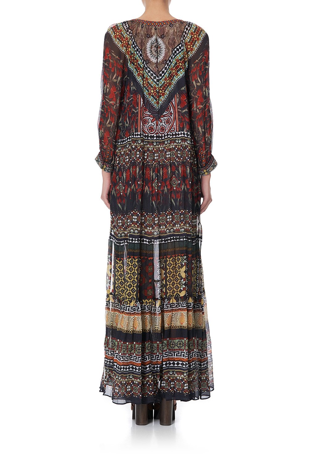 LONG GATHERED PANEL DRESS PAVED IN PAISLEY