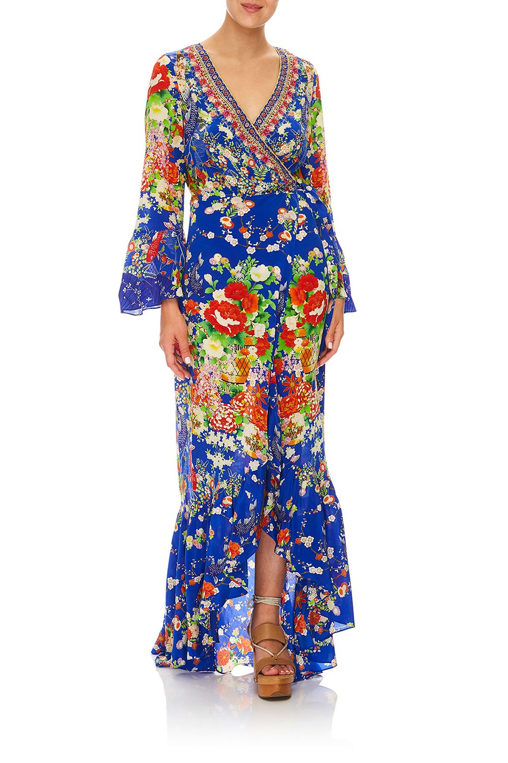 CAMILLA LONG SLEEVE WRAP DRESS PLAYING KOI