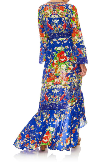 LONG SLEEVE WRAP DRESS PLAYING KOI