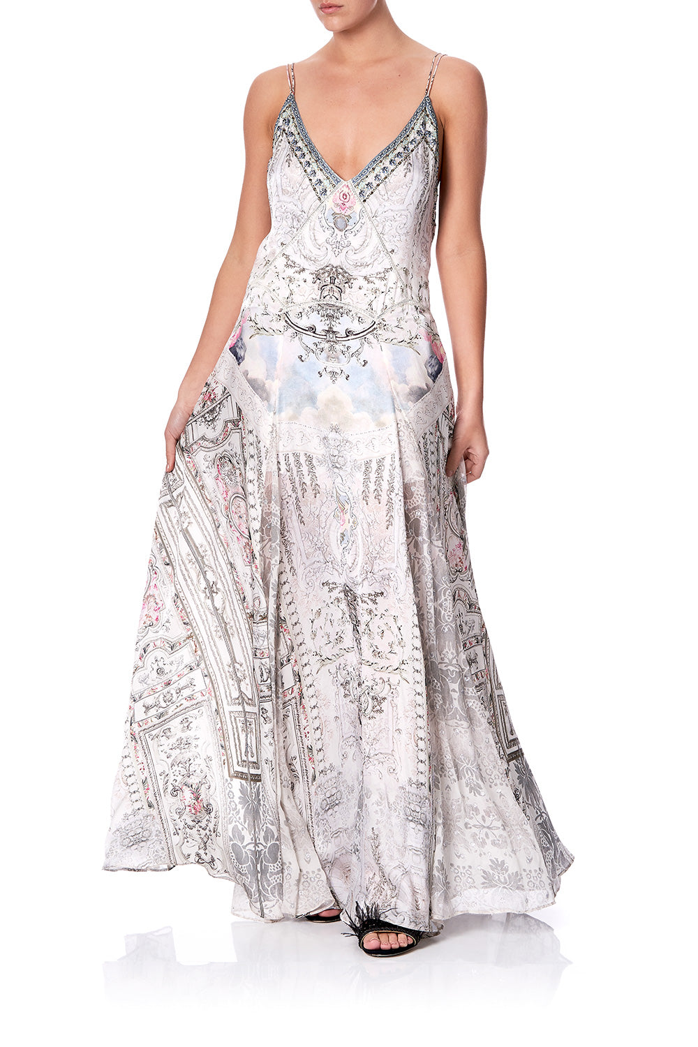 LONG SLIP DRESS WITH GODETS CRYSTAL CASTLE